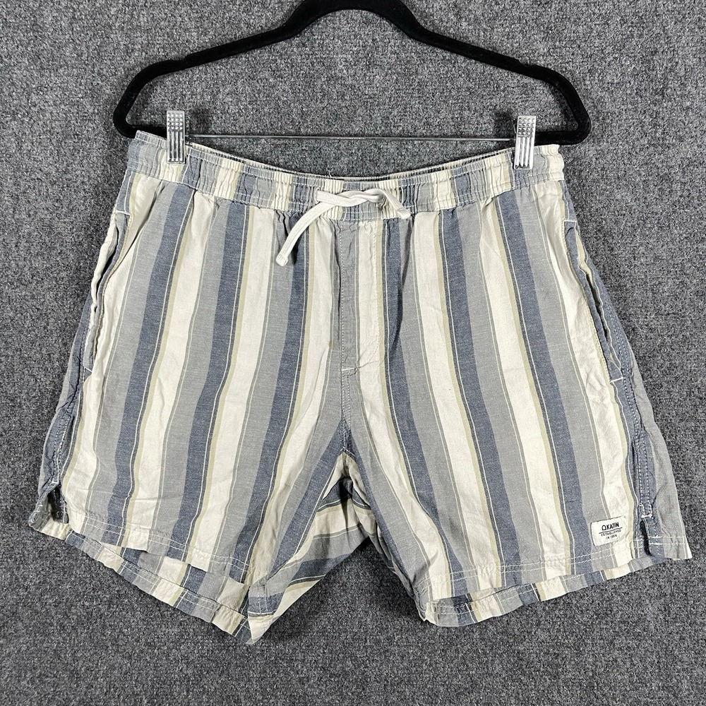 Katin Shorts Striped Chino Cotton Linen 6" Inseam Outdoor Casual Mens Large